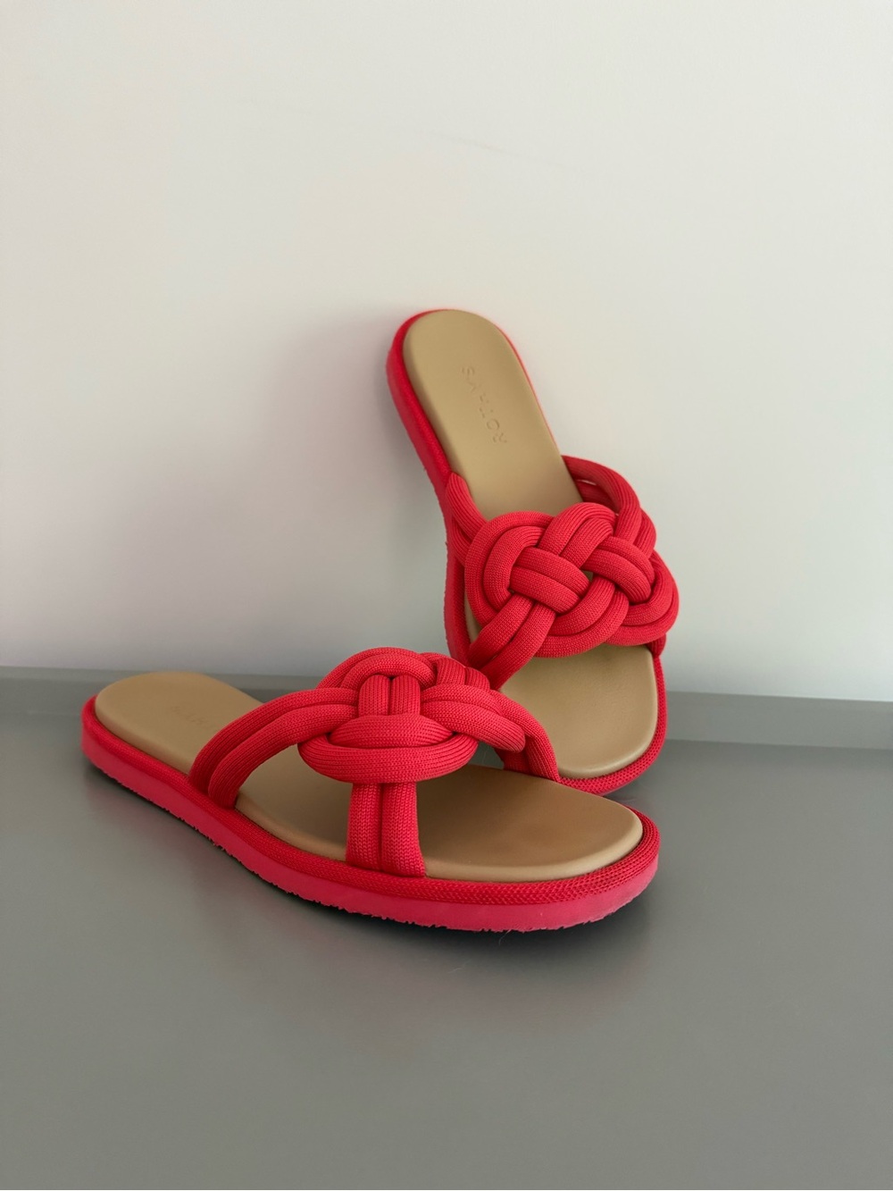 ROTHY’S Bright Red Knot Slide Sandals, size 8
